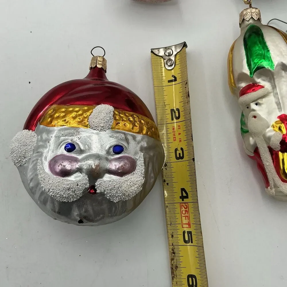 Retro Santa Head Glass Christmas Ornament Red Silver Glitter Beard Holiday Decor